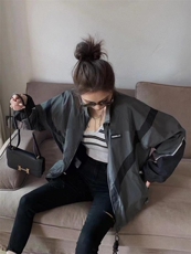 百搭气质高级显瘦休闲拼色外套，其它，L·H·X