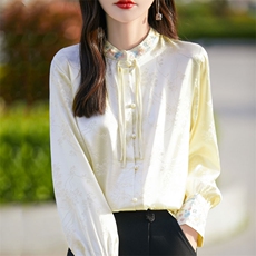 女士古风刺绣优雅气质长袖衬衫，女装衬衫，臻维羊绒