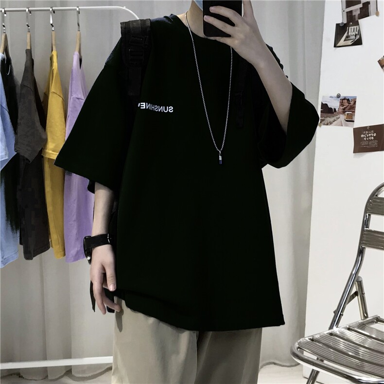 T06常年款男士休闲字母印花T恤衫外套圆领半袖五分袖TEE男女中性图片