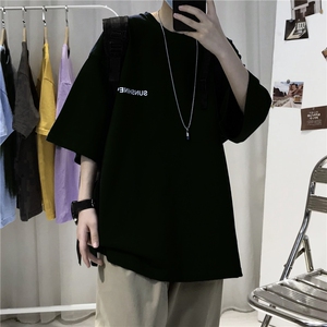 T06常年款男士休闲字母印花T恤衫外套圆领半袖五分袖TEE男女中性图片