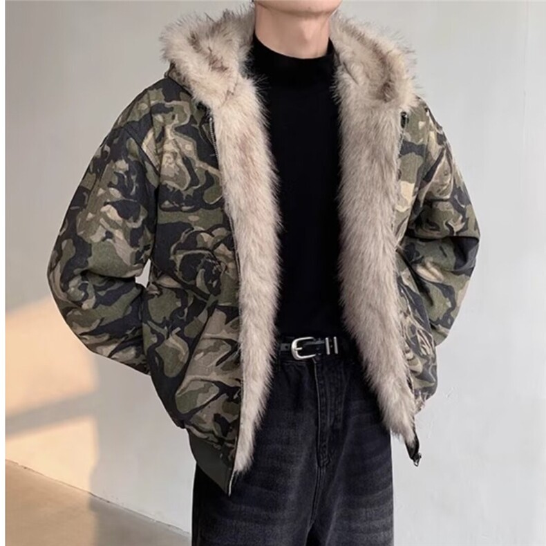 网图现货美式复古高街潮流迷彩长毛夹棉保暖棉服2299/P120,男装棉衣,星座205-3