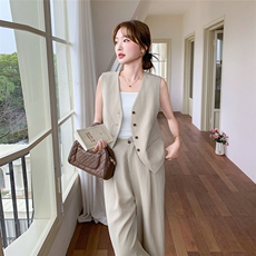 韩系休闲气质西装马甲套装女2025夏季一整套ootd穿搭阔腿裤两件套，女装套装/套裙，2C283