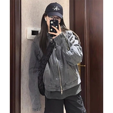 W9270-P80春季新款美式复古牛仔外套痞帅无领棒球服水洗夹克，男装夹克，星座1608-2