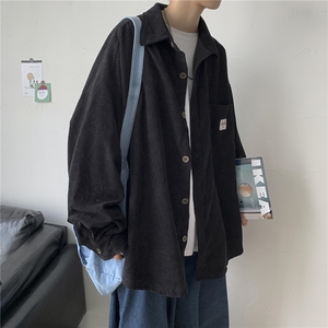 潮流港风休闲秋冬灯芯绒长袖衬衫男宽松复古衬衣中性  H202/P45图片