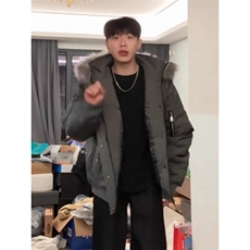 深灰色毛领羽绒棉服男冬季加厚情侣高级感痞帅外套连帽工装派克服，男装棉衣，四季星座505