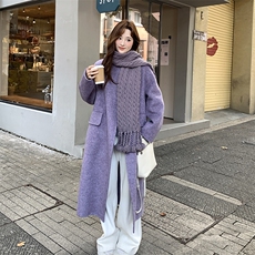 不断货数据款配围巾韩系紫色氛围感羊绒大衣，女装羊绒大衣，2B137