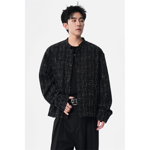 XF2623/P75春装小香风西服男短款夹克格子新中式西装痞帅立领外套，男装夹克，电商A141