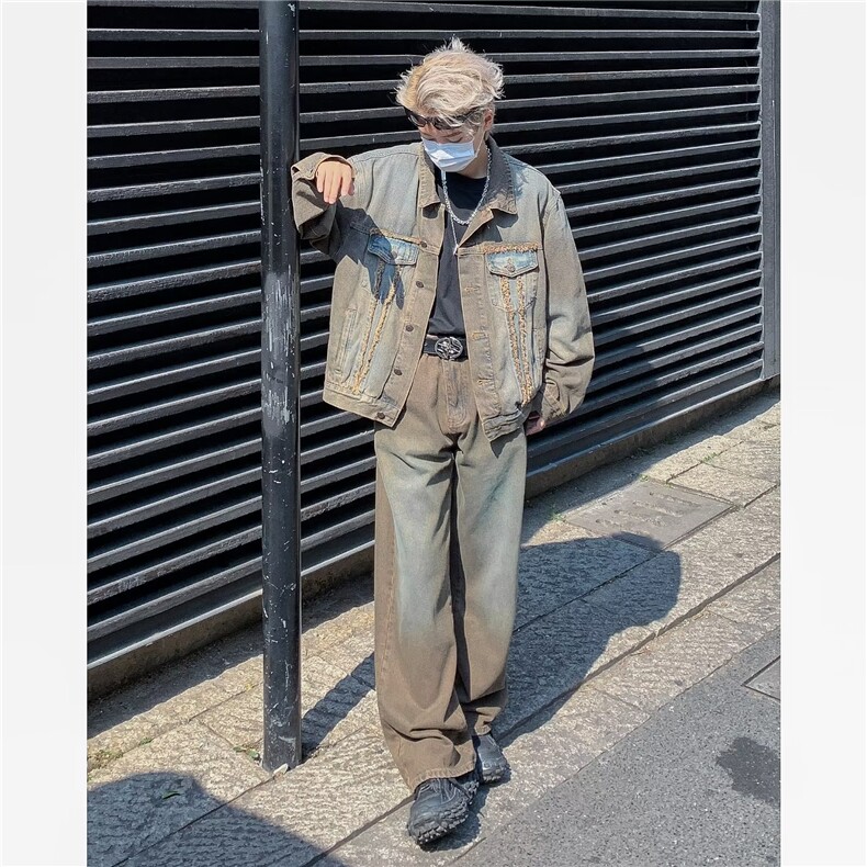 2023港风套装男秋季宽松长袖夹克长裤,男装休闲套装,星座716-3
