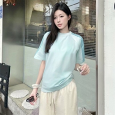 抖音得物品质二开240克宽松纯棉美式潮牌印花三条杠中性风短袖T恤，男装T恤，电商A486