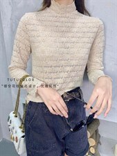 秋季新款 欧货植绒磨毛半高领蕾丝打底衫 高端镂空网纱上衣，其它，tutucolor(1F)