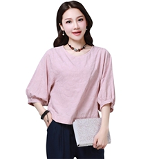 【棉麻T恤女】2024年新款夏季短袖韩版宽松大码体恤韩范ins上衣潮，女装T恤，奕阳依阁