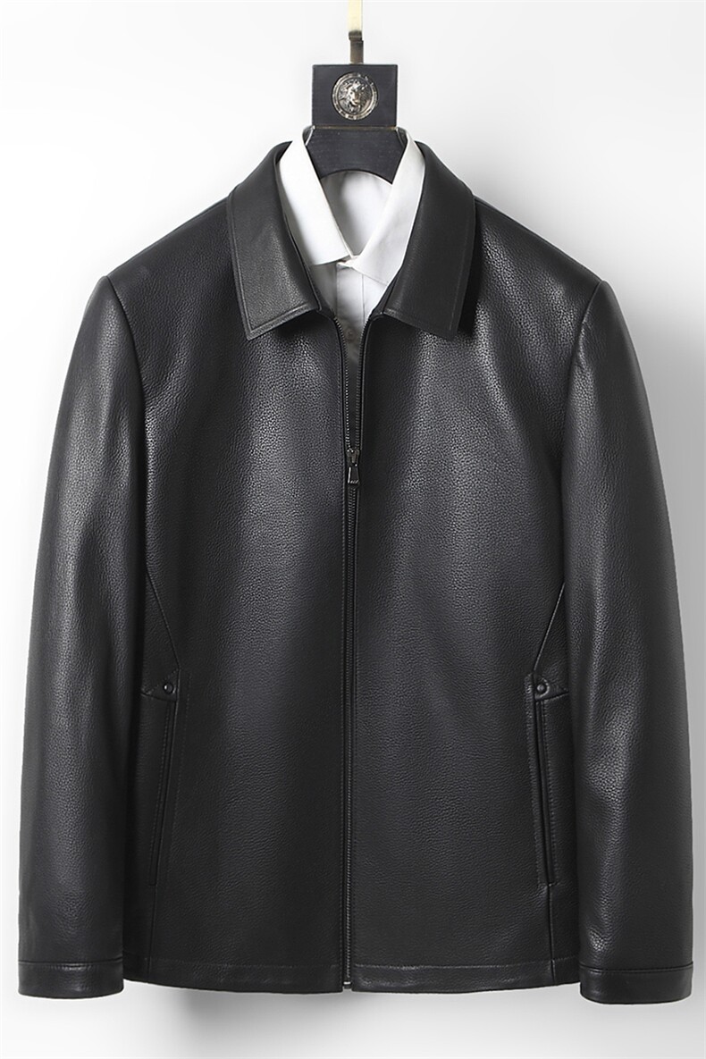 K-Z22137翻领绵羊皮修身皮夹克男士外套皮衣秋冬P700,男装皮衣,电商B360