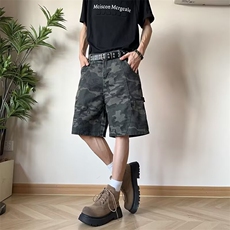 复古迷彩工装牛仔短裤男款潮流夏季青少年vibe直筒阔腿五分裤美式，男装牛仔裤，四季星座505
