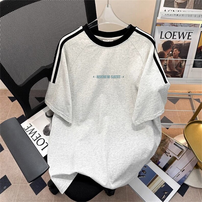 夏季美式高街重磅纯棉三条杠织带撞色男女短袖T恤ZD645-特P30,男装T恤,电商A486-1