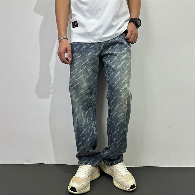 欧货潮牌刺绣牛仔裤男薄款蓝色印花牛仔长裤痞帅修身裤子新款男裤，女装休闲裤，星座506A