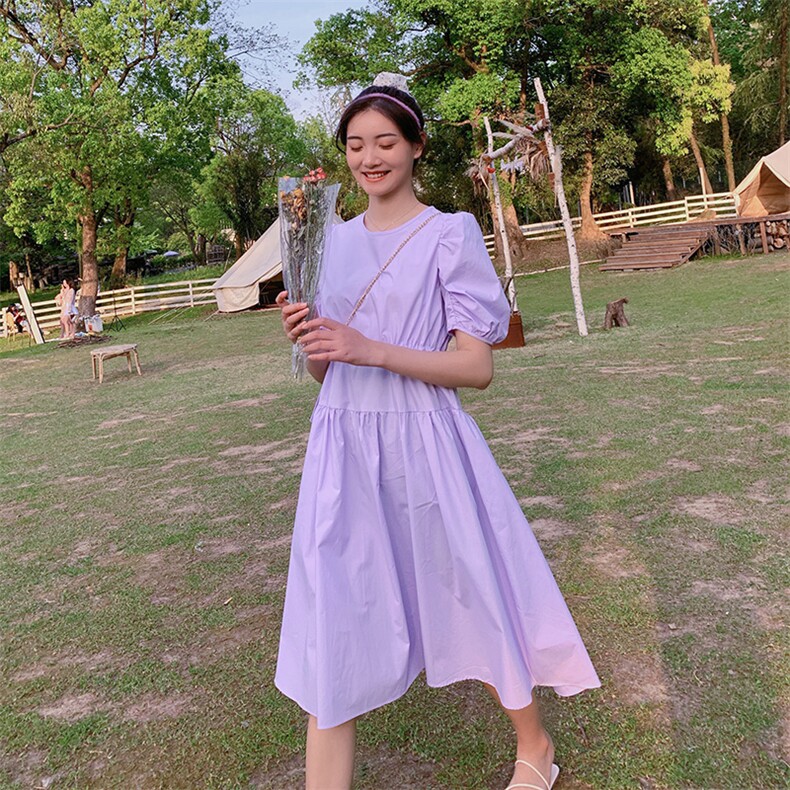 现货2021夏季新款圆领收腰连衣裙浙宝292A货号W003,女装连衣裙,时倾STUDIO