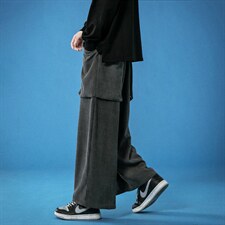 秋冬 大码港风灯芯绒直筒阔腿宽松休闲工装蓝底中性风 K125/P65图片