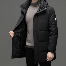 2023冬季新款男士保暖中长款羽绒服中年爸爸装休闲连帽厚款外套，男装羽绒服，电商B212（原钱塘6029）