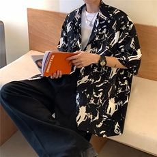 美式暗黑高街夏季冰丝扎染情侣装短袖衬衫男夏装衬衣港风潮流，男装衬衫，电商C306-1