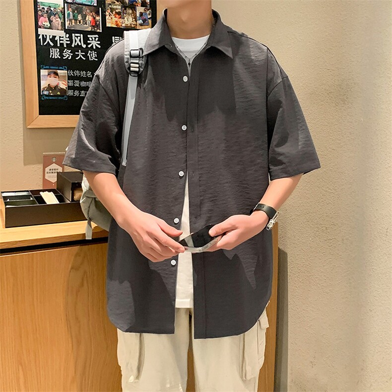 夏季纯色短袖衬衣男宽松落肩质感半袖衬衫A157B-CS4117-特P31,男装衬衫,电商A157B