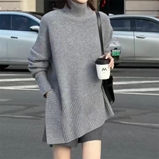 2025年秋季新款纯色高领侧开叉时尚休闲风，女装针织衫/毛衣，旭驰羊绒