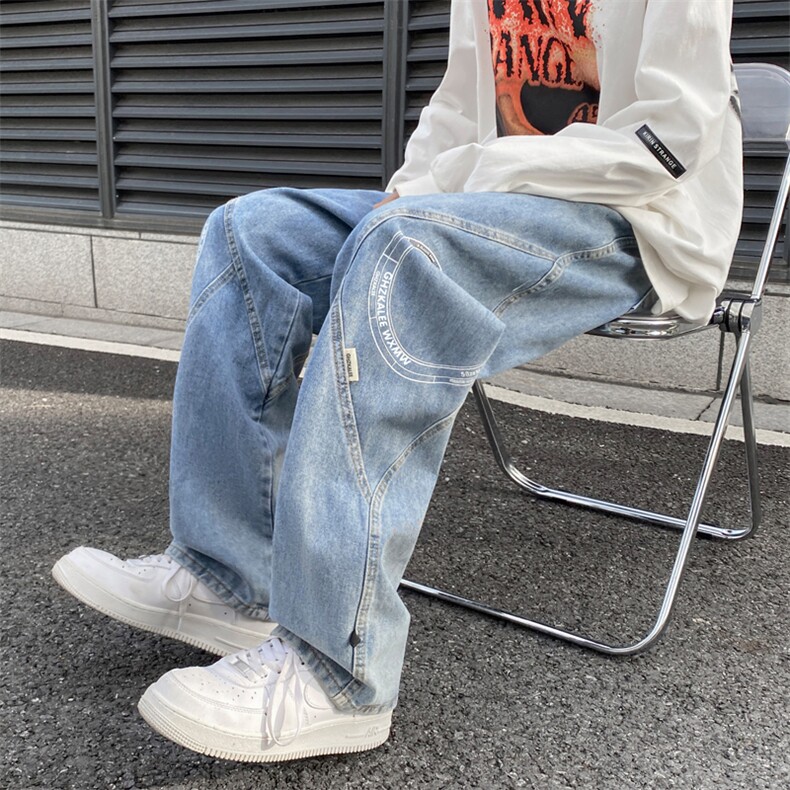 美式复古牛仔裤男百搭宽松直筒阔腿裤ins潮牌痞帅长裤K7464-P46,男装牛仔裤,星座512-3