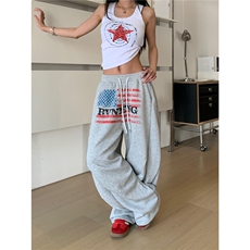 美式字母印花2026新款运动卫裤女慵懒风阔腿休闲长裤K6615-P52，男装休闲裤，星座412-3
