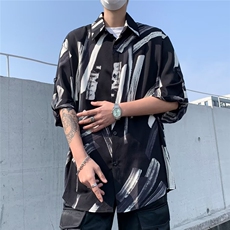 衬衫男士短袖高街帅气拼色百搭夏季2024新款ins宽松外套CY748-P32，男装衬衫，星座412-3