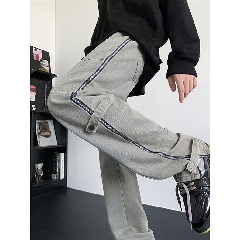 美式欧美炸街牛仔裤男秋季高街潮拉链休闲裤潮N1498P55，男装牛仔裤，星座1116-2