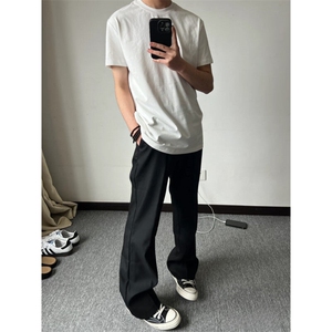 美式cleanfit夏季纯色打底基础款正肩T恤男收袖口短袖修身 TW51图片