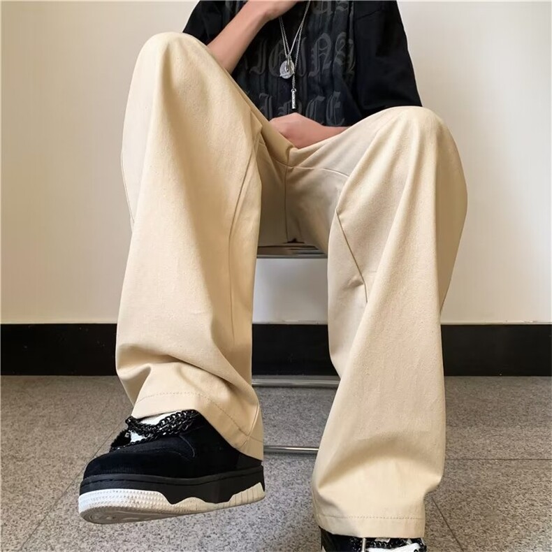中腰长裤时尚潮牌潮新款男慵懒休闲裤工装裤纯色宽松型青春流行图片