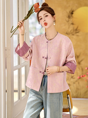 浮雕提花短外套女国风上衣2025春新款洋气新中式圆领夹克小个子，女装短外套，依万里