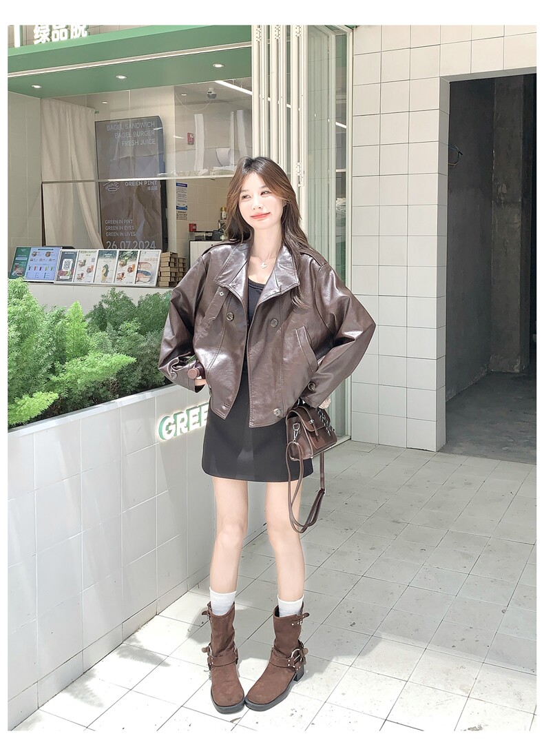 现货复古休闲长袖宽松PU皮外套皮衣2C215-P145-K205,女装皮衣,2C215