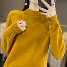 一线成衣无缝针织半高领毛衣女秋冬新款提花设计感小众打底毛衫新，女装针织衫/毛衣，斯美雅安迪绒