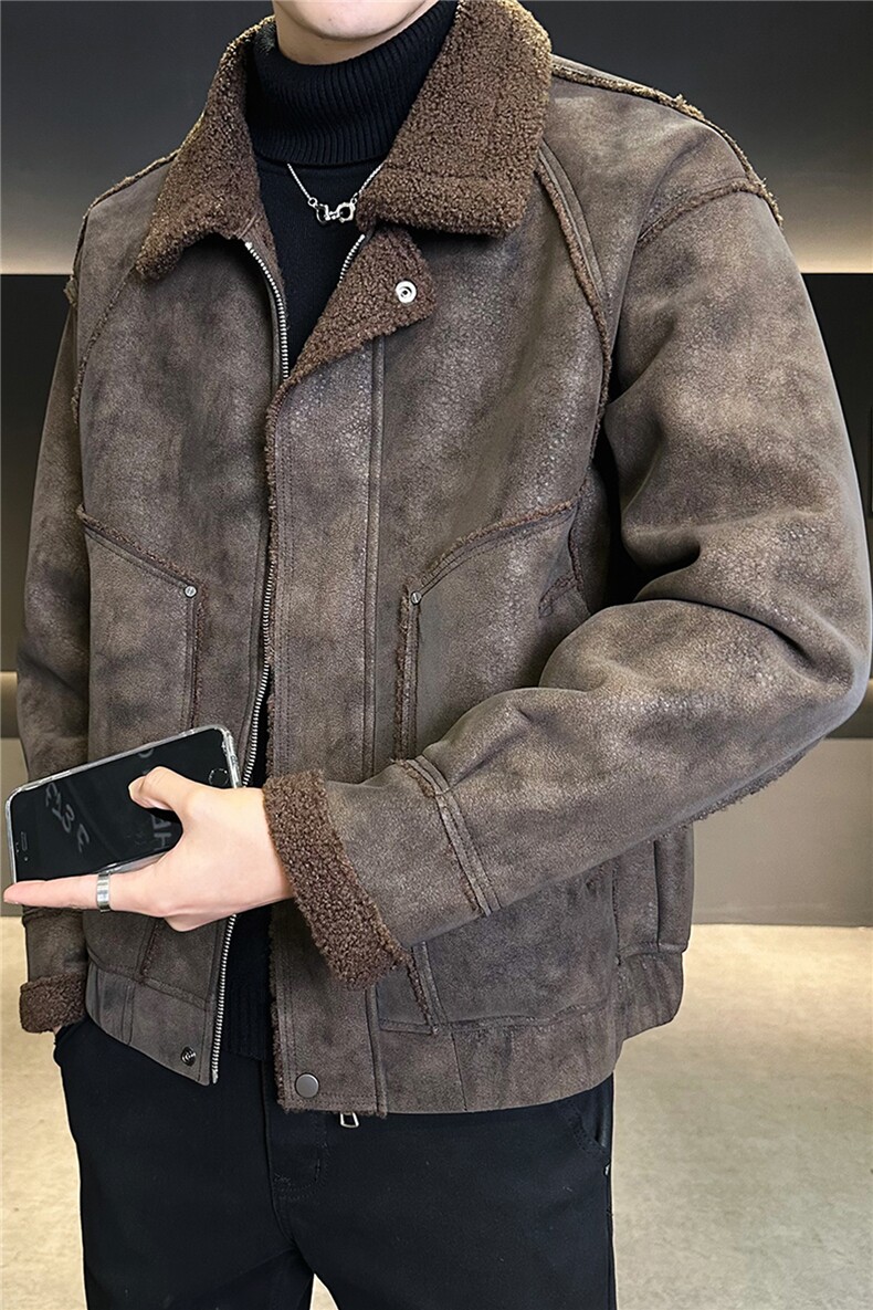 皮毛一体外套男冬季2025新款加绒加厚美式皮夹克A313-25B696-P185,男装夹克,电商A313