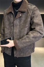 皮毛一体外套男冬季2025新款加绒加厚美式皮夹克A313-25B696-P185，男装夹克，电商A313