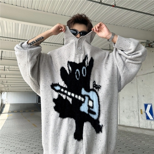 猫咪提花polo领毛衣男秋冬宽松休闲软糯慵懒针织衫潮流MZ921-P56图片