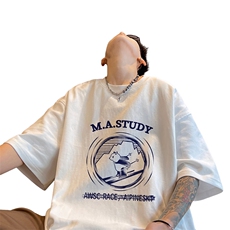 小熊卡通印花t恤短袖男款夏季潮牌潮流休闲运动半袖oversize衣服，男装T恤，电商B371