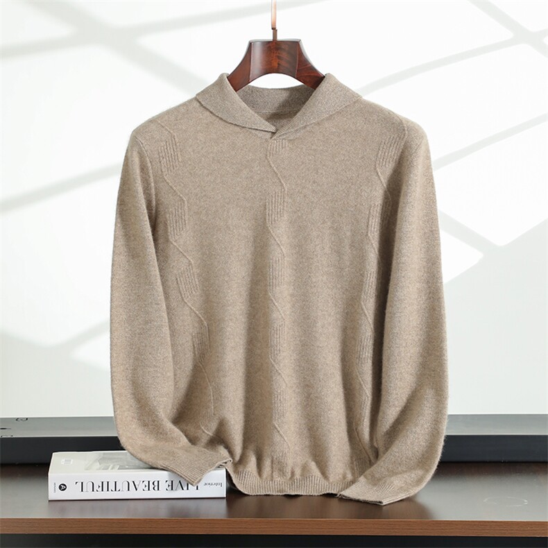 2025年秋季套头宽松圆领长袖青果领菱形时尚百搭通勤休闲，男装羊绒开衫，飞邦羊绒