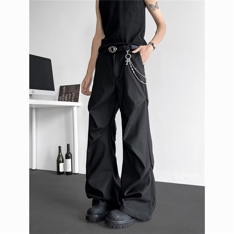 档口有货褶皱休闲西裤男女垂感微喇阔腿休闲裤9622P50，男装西裤，星座410-2