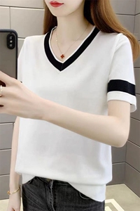 冰丝短袖女夏季2025新款拼色t恤女宽松遮肚上衣时尚洋气黑色体恤图片