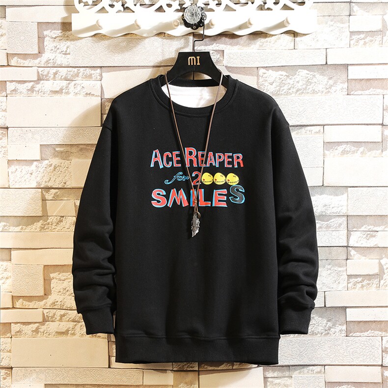 【】A003-HW3082-P45冬装新款加绒笑脸印花套头卫衣 凹凸墙图片