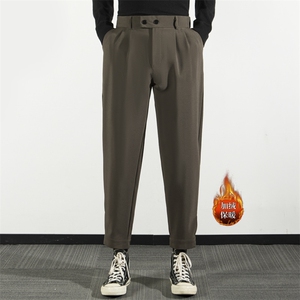 西装裤子男秋冬新款加绒加厚宽松大码松紧腰毛呢西裤男抗皱保暖图片
