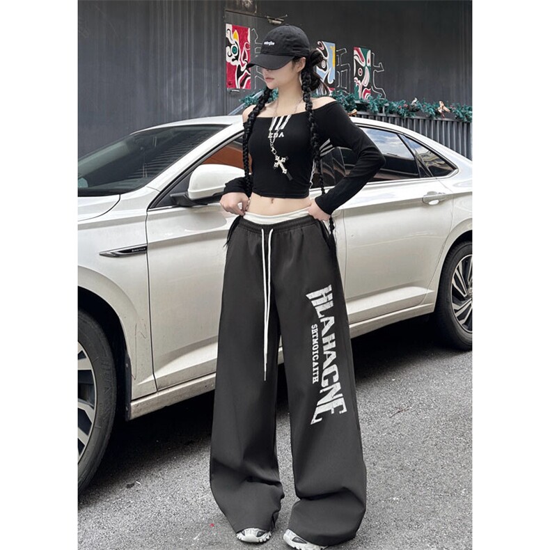 港风秋款男女卫裤双裤头休闲裤字母印花宽松直筒长裤h8060P50,男装休闲裤,星座1013-1