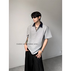 垫肩V领撞色翻领休闲T恤男短袖夏季高级感痞帅半袖513APL1957P36，男装T恤，星座513A
