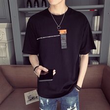 404-T042021新款贴标T恤休闲半袖男T短袖男白色，男装T恤，星座404A