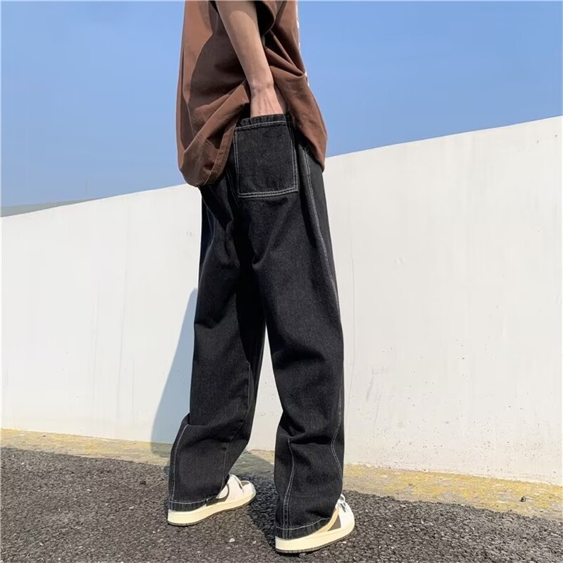 织带拖地牛仔裤男女复古阔腿裤oversize宽松设计感直筒裤NG02-P48,男装牛仔裤,星座1008-1