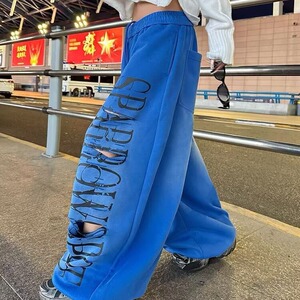 2025秋季潮双排字母印花美式街头休闲运动卫裤男女直筒长裤子图片