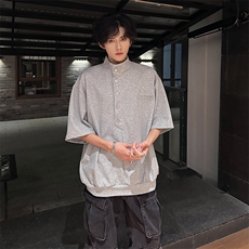 夏季重磅300克立领单排扣百搭潮牌T恤宽松运动美式短袖919P45，男装T恤，电商A458A
