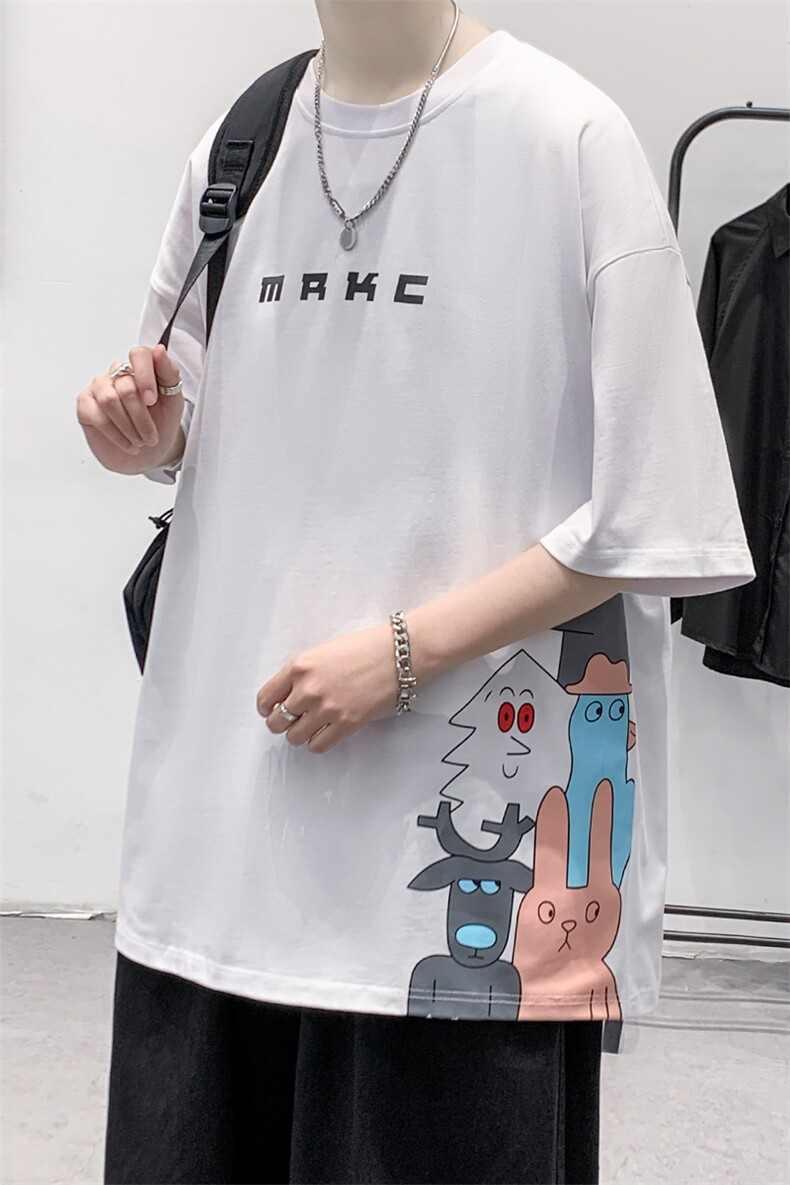 夏装纯棉T恤短袖2023男女学生港风印花圆领半袖1600-P38控价58,男装T恤,电商A441-1